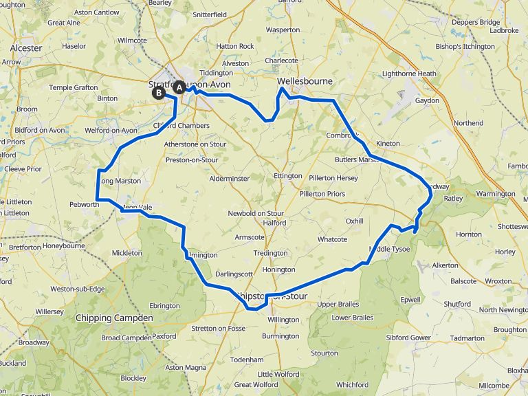 A road loop from Stratford upon Avon, great views and a top 100 climb